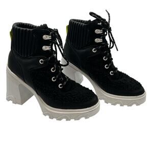 Sorel Womens Size 6.5 Waterproof Brex Heel Boots Black White Lace Up 4" NWT